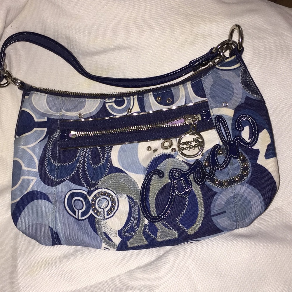 Coach Poppy denim/appliqué mini shoulder bag